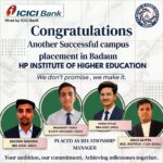 एचपी इंस्टीट्यूट के चार विद्यार्थियों का आईसीआईसीआई बैंक में रिलेशनशिप मैनेजर पद पर कैंपस प्लेसमेंट